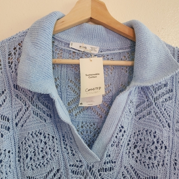 NWT Mango Blue Bohemian Crochet Cova Co Ord Set Sweater Shorts XL - Picture 8 of 13